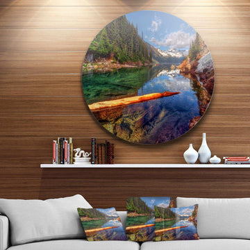 Floating Lake in Mountain Lake - Landscape Metal Circle Wall Art